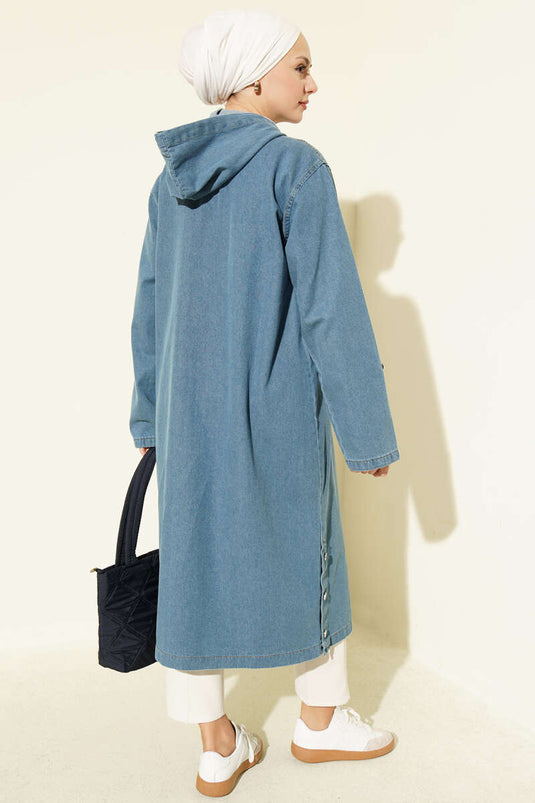 Giacca Con Cappuccio E Zip In Azzurro Chiaro Con Dettagli