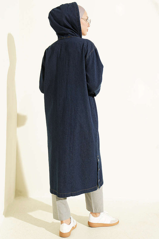 Felpa Con Zip E Cappuccio Blu Navy