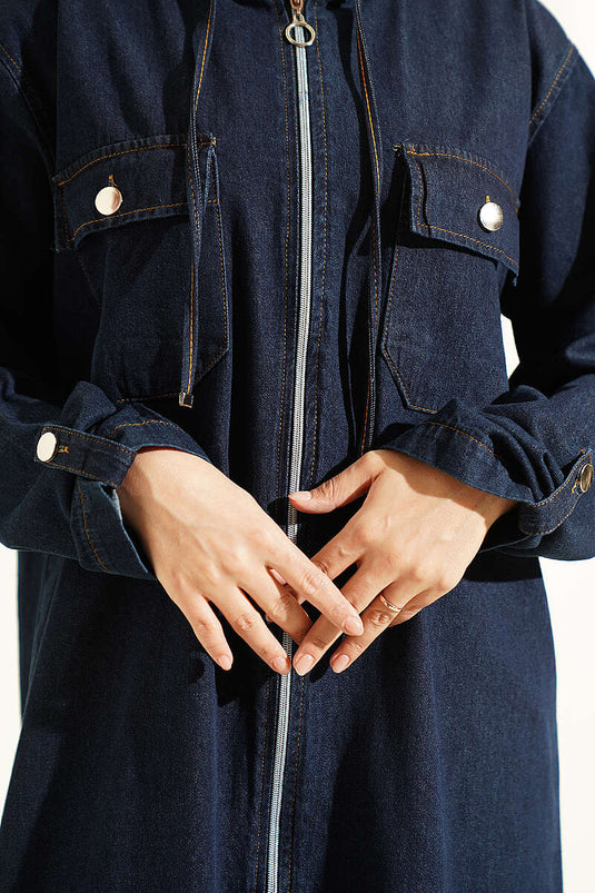 Felpa Con Zip E Cappuccio Blu Navy