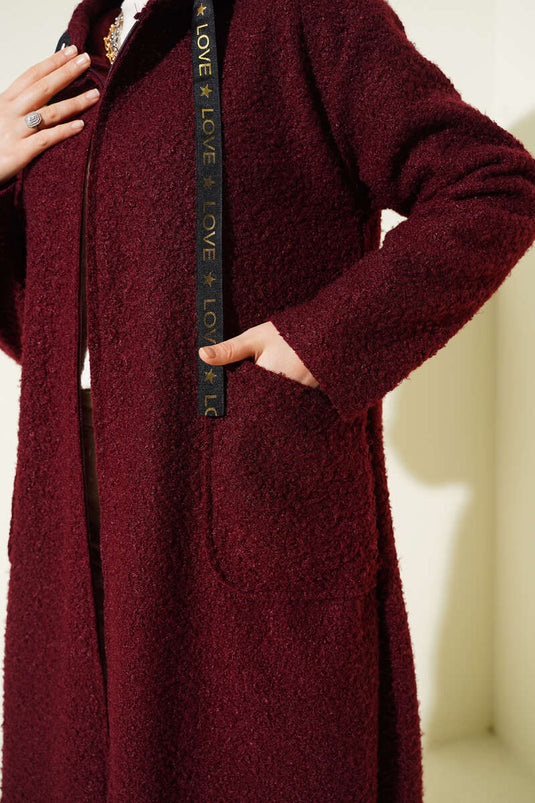 Veste bouclée zippée à capuche, bordeaux