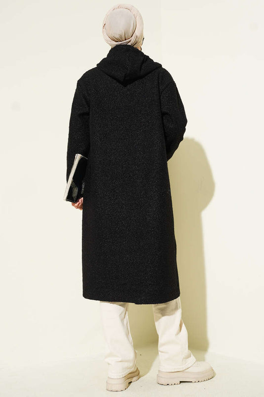 Veste zippée à capuche en bouclé noir