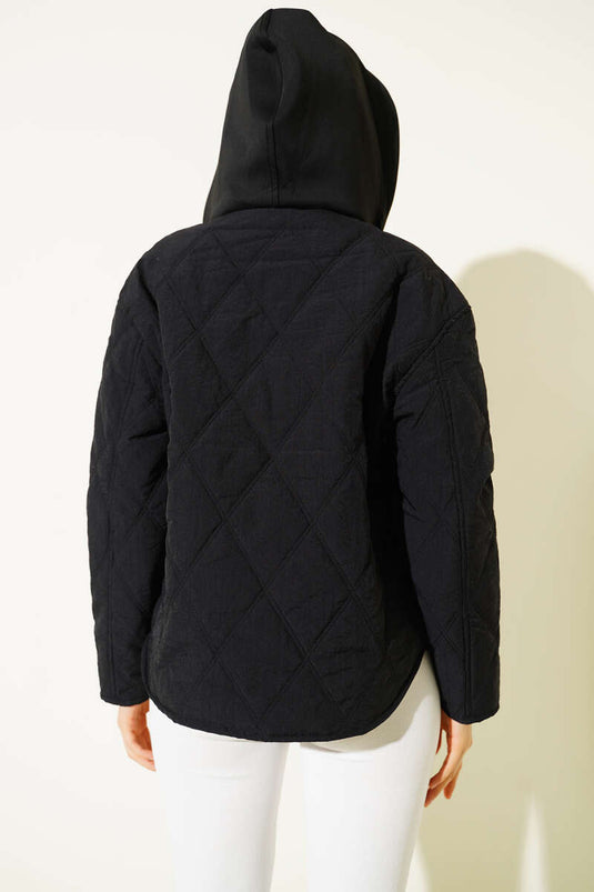 Schwarze Kapuzenjacke Mit Reißverschluss
