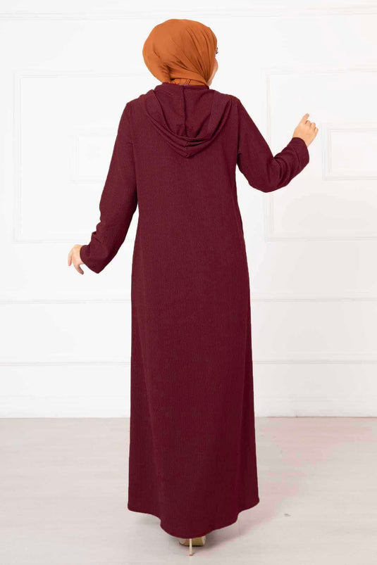 Hooded Zippered Abaya Burgundy