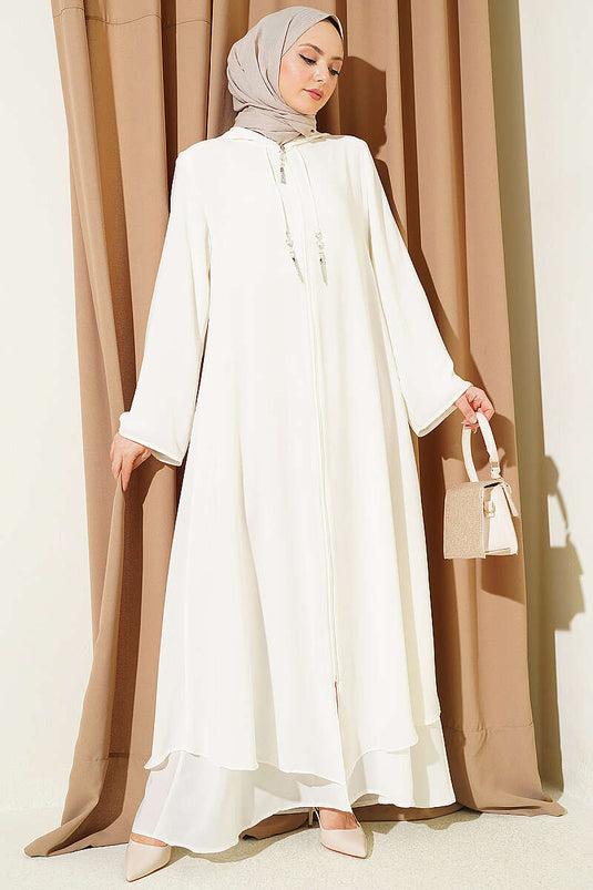 Ferace à capuche zippée écru