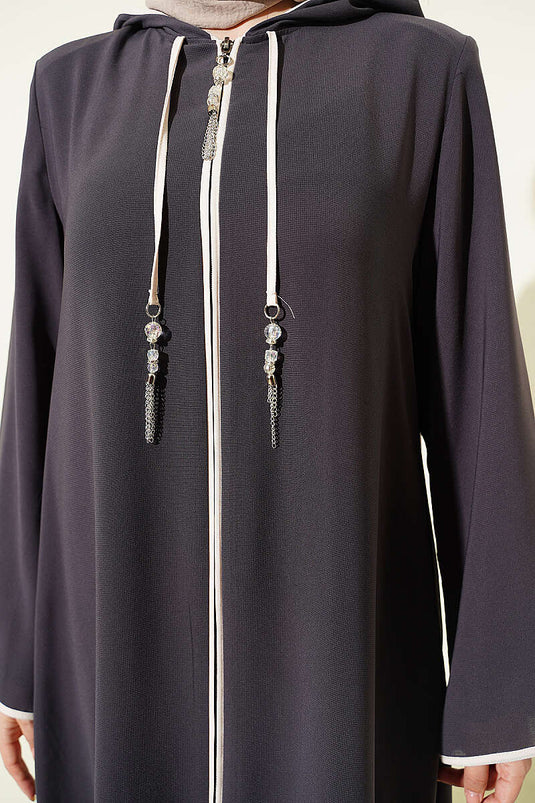عباءة بسحاب وغطاء رأس بلون رمادي داكن