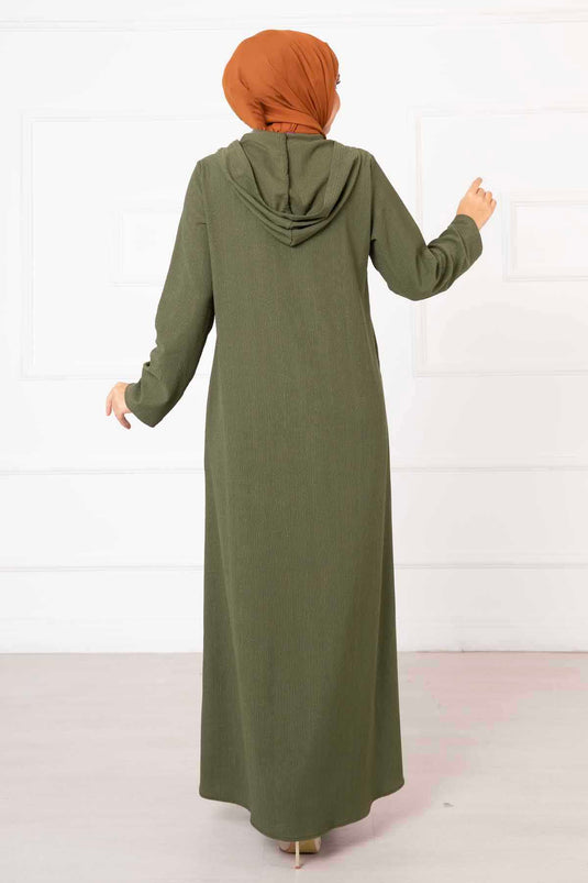 Hooded Zippered Abaya Khaki