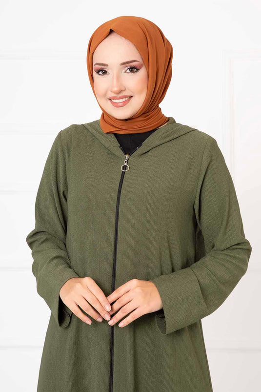 Hooded Zippered Abaya Khaki