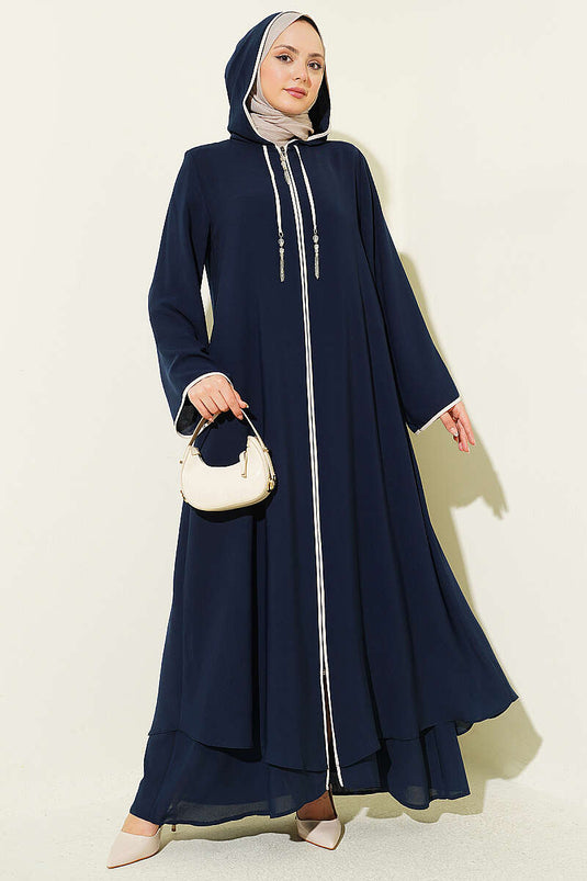 Ferace met capuchon en rits, marineblauw