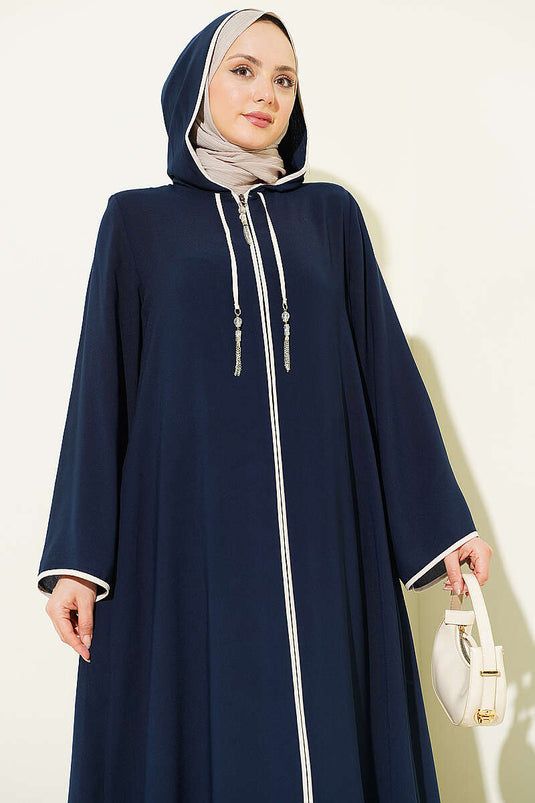 Ferace met capuchon en rits, marineblauw