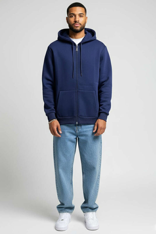 Navy Hooded Zip-Up Cardigan