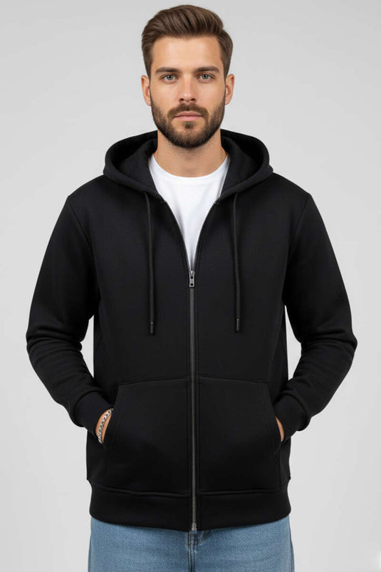 Hooded Zip-Up Cardigan, Black
