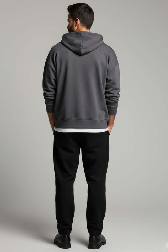 Kapüşonlu Fermuarlı Oversize Erkek Sweatshirt Antrasit