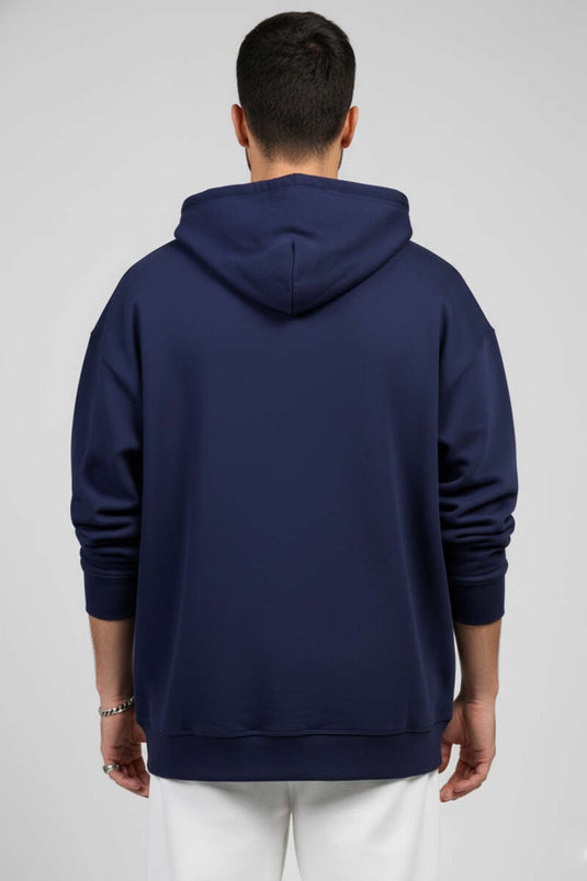 Kapüşonlu Fermuarlı Oversize Erkek Sweatshirt Lacivert