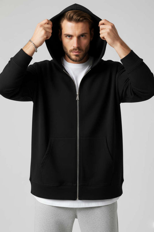 Sweat-shirt oversize à capuche zippé pour homme noir
