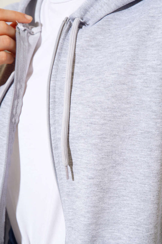 Hooded Zippered Casual Cardigan Gray