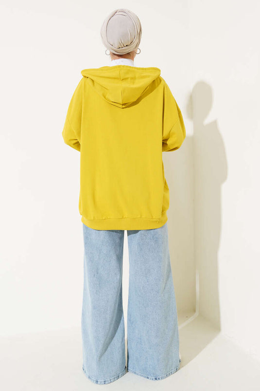 Hooded Zippered Casual Cardigan Oil Green