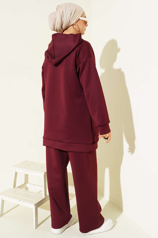 بدلة غوص من قطعتين بغطاء رأس وسحاب، لون أحمر قرمزي