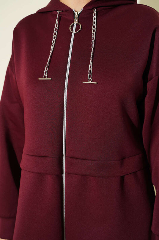 بدلة غوص من قطعتين بغطاء رأس وسحاب، لون أحمر قرمزي