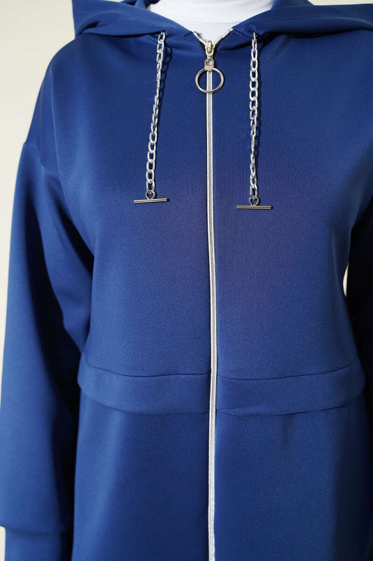 بدلة غوص من قطعتين بغطاء رأس وسحاب، أزرق داكن