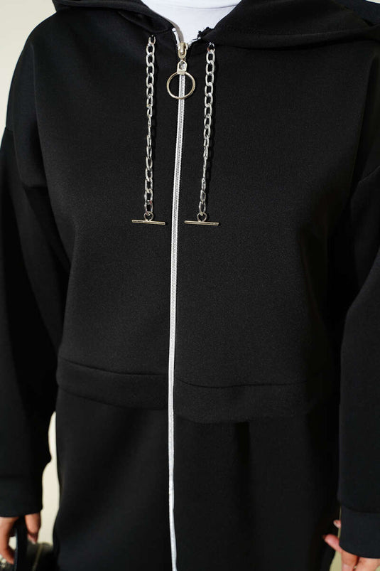 بدلة غوص من قطعتين بغطاء رأس وسحاب، لون أسود