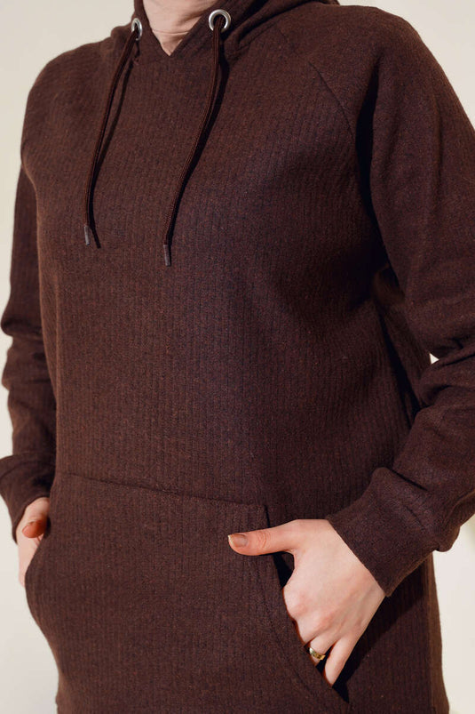 Kapüşonlu Fitilli İkili Takım Kahve