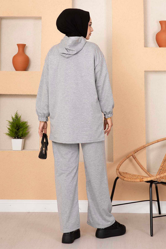 Hooded Two-Piece Set Gray