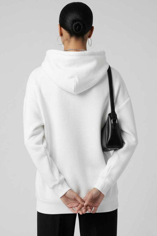 Kapüşonlu Kanguru Cepli Sweatshirt Ekru