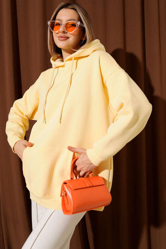 Hooded Sweatshirt with Kangaroo Pocket, Lime