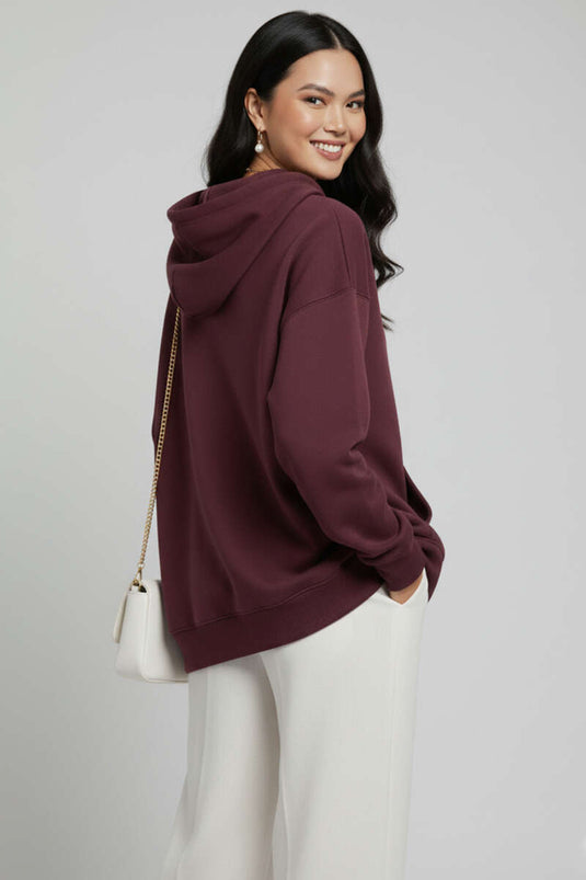 Kapüşonlu Kanguru Cepli Sweatshirt Mürdüm