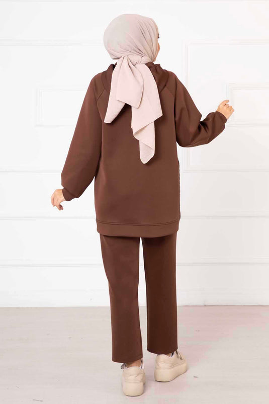 Hooded Quilted Two Piece Suit Brown