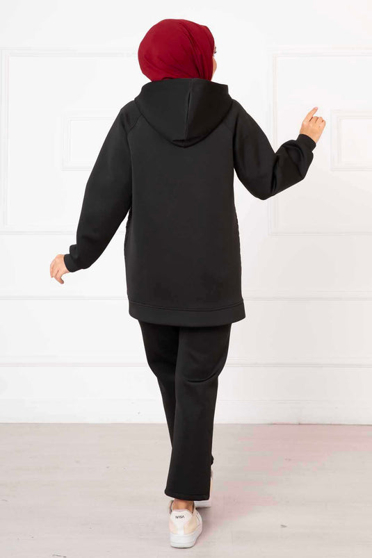 Hooded Quilted Two Piece Suit Black