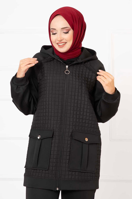 Hooded Quilted Two Piece Suit Black
