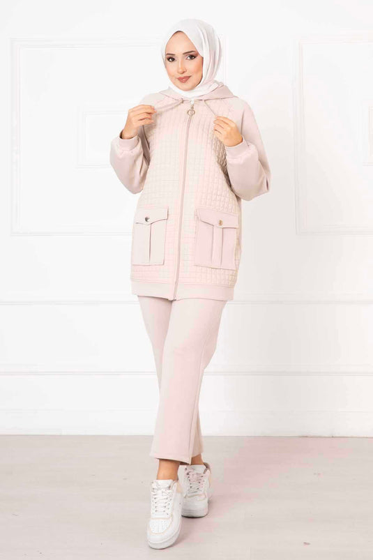 Hooded Quilted Two Piece Set Stone