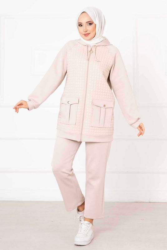 Hooded Quilted Two Piece Set Stone