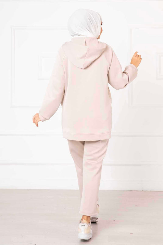 Hooded Quilted Two Piece Set Stone