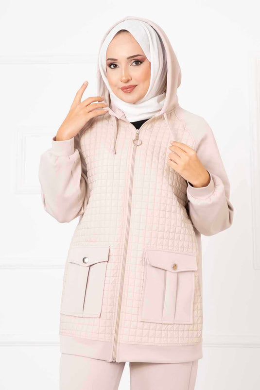Hooded Quilted Two Piece Set Stone