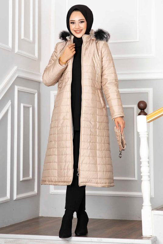 Manteau Hijab matelassé à capuche crème