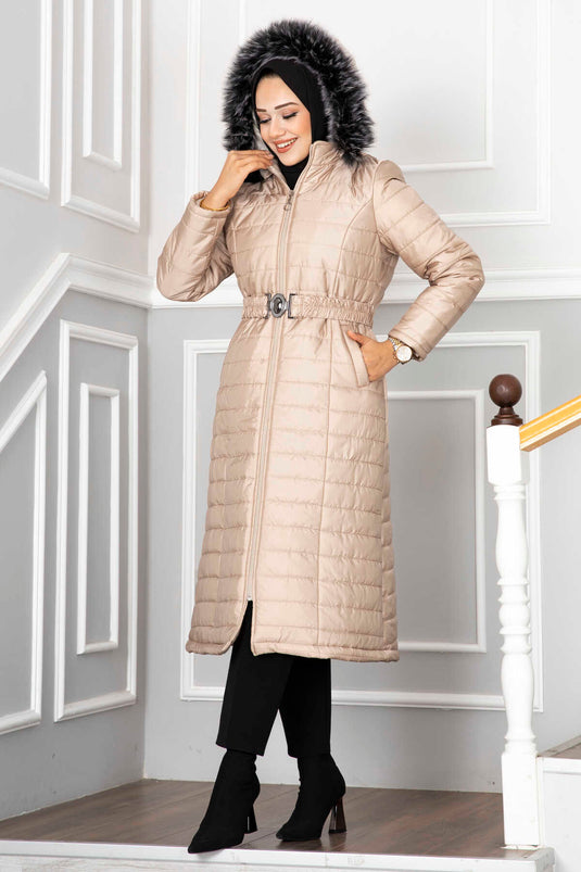 Manteau Hijab matelassé à capuche crème