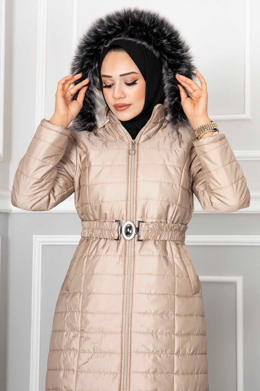 Manteau Hijab matelassé à capuche crème