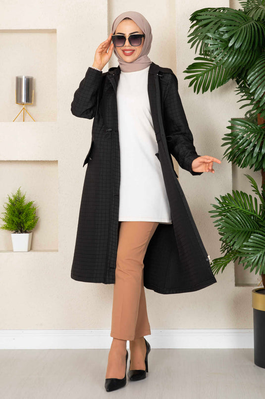 Trench-coat matelassé à capuche avec hijab noir