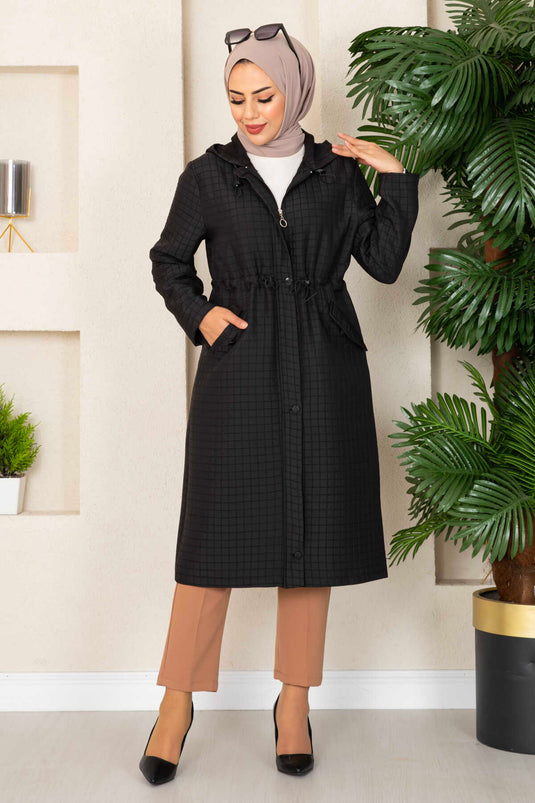 Trench-coat matelassé à capuche avec hijab noir