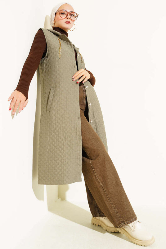 Quilted Hooded Vest, Khaki