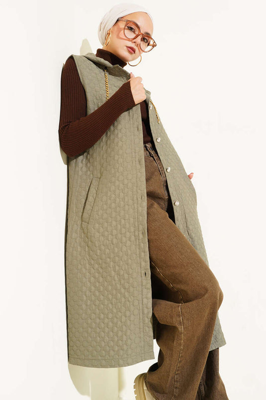 Quilted Hooded Vest, Khaki