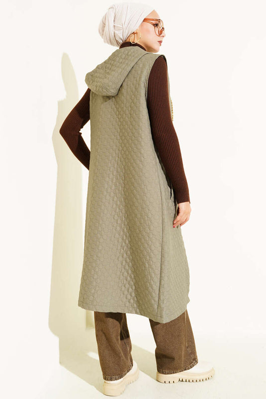 Quilted Hooded Vest, Khaki