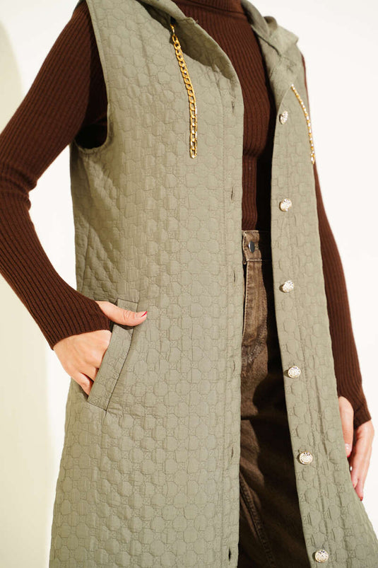 Quilted Hooded Vest, Khaki