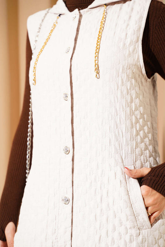 سترة مبطنة بغطاء رأس، بيج