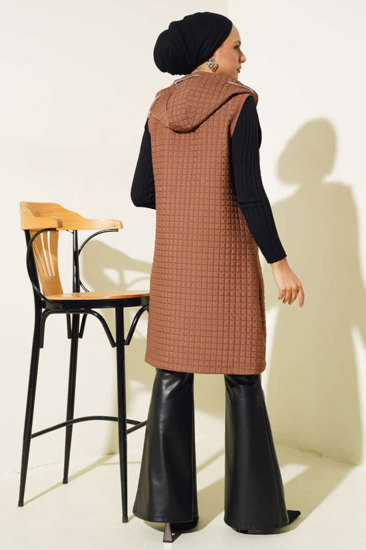 Hooded Quilted Vest Tan