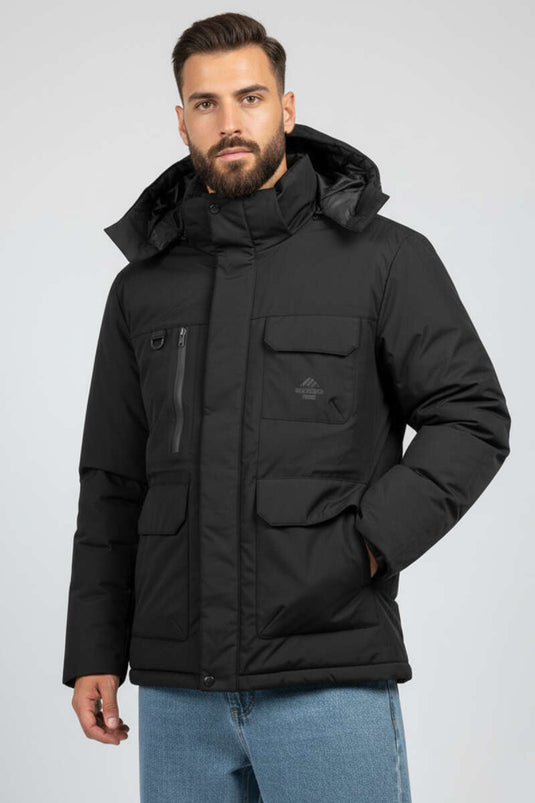 Kapüşonlu Kaz Tüyü Erkek Mont Siyah