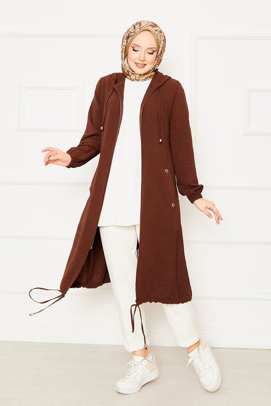 Hijab-Kappe mit Kapuze und elastischen Ärmeln, Braun