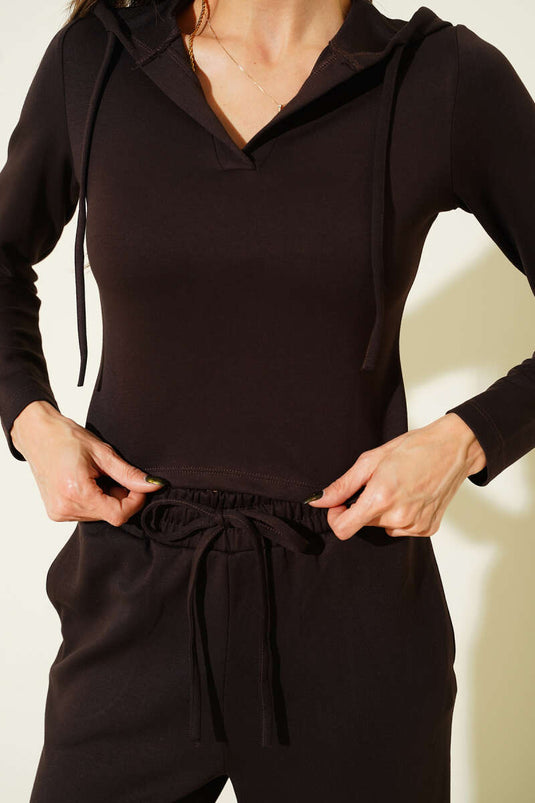 Hooded Loisha Two-Piece Set, Dark Brown